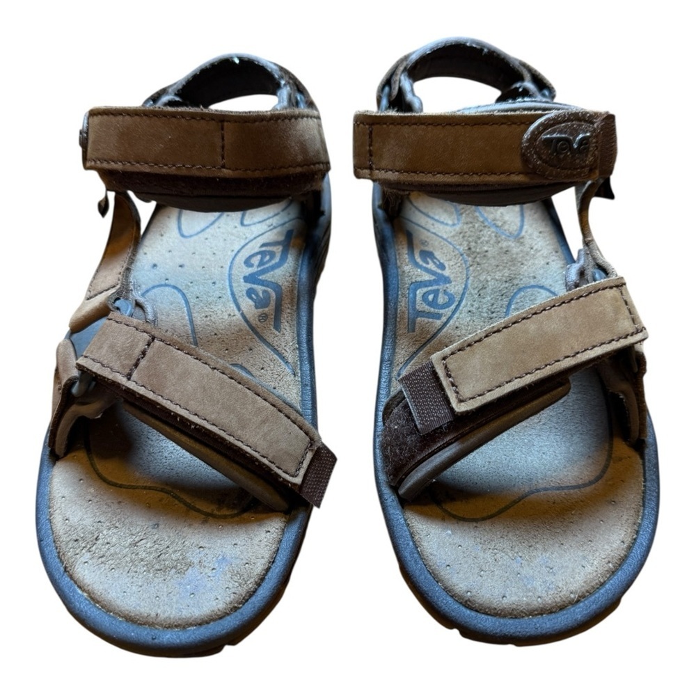 Teva Sandals Men’s 7 Active Shank Shoc Leather Adjustable Brown Nubuck 6026 - Picture 2 of 10